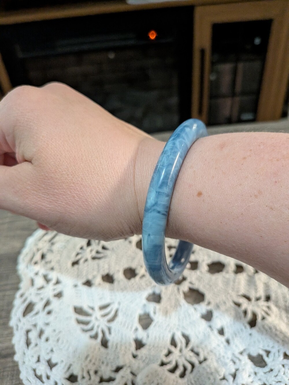 Blue Marbled Bangle Bracelet